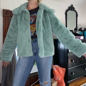 Vintage C&C California Light Turquoise Faux Fur Coat